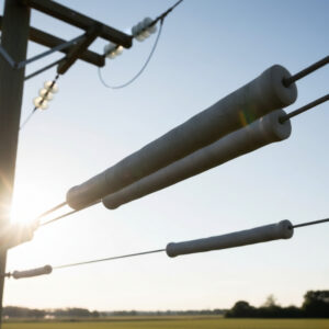 close-up image of an insulated power line