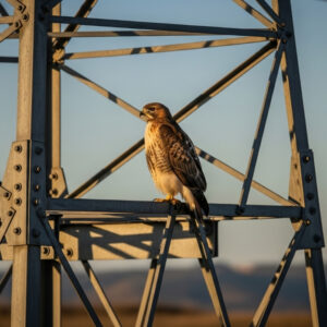 a hawk on a high subtransmission structure
